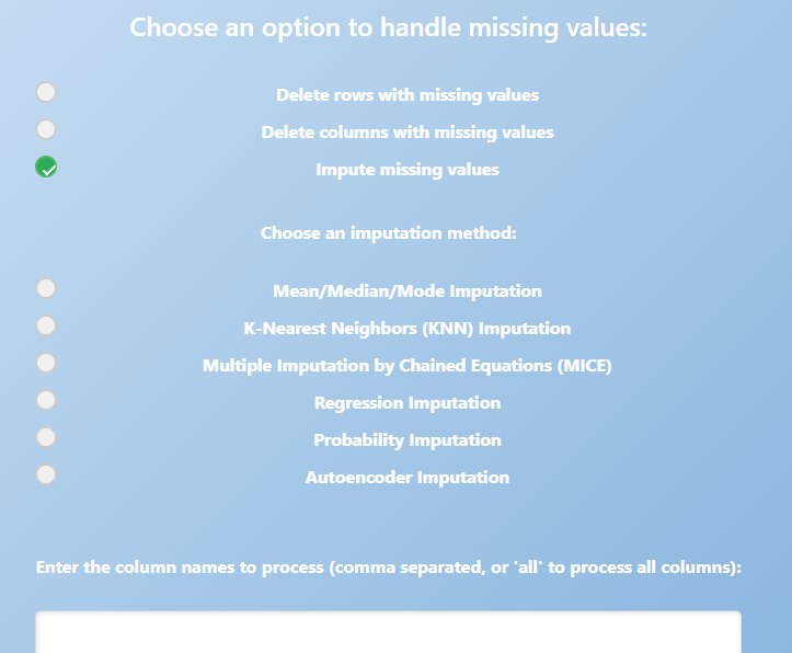 Missing values processing options